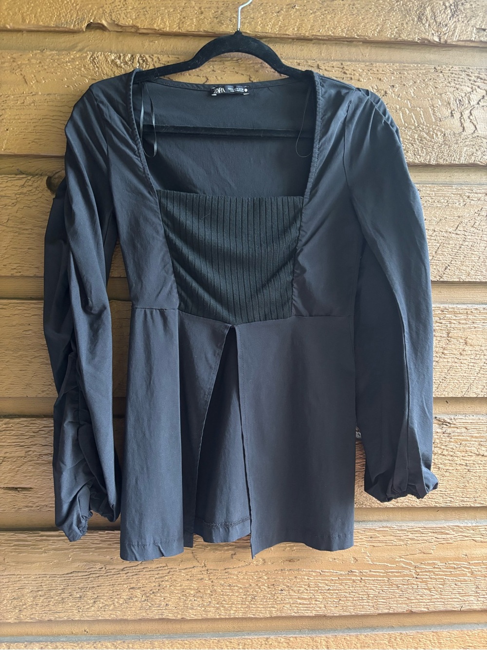 Zara Black Square-Neck Peplum Top - Women